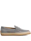 Tod's Suede Penny Loafers In Gray