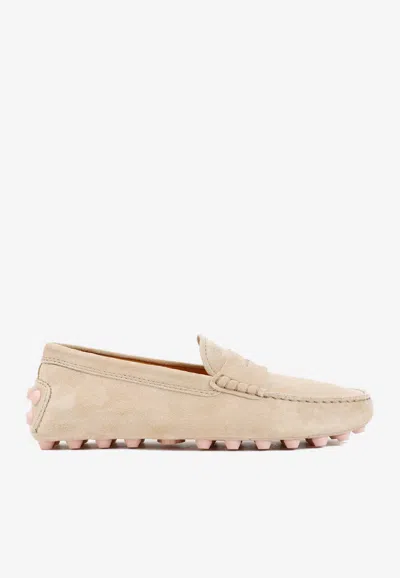 Tod's Suede Penny Loafers In Neutral