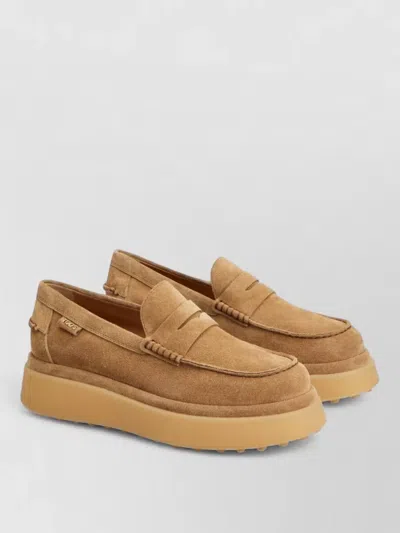Tod's Suede Penny Loafers Platform Rubber Sole In Brown