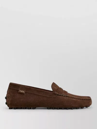 Tod's Suede Penny Loafers Rubber Sole In Brown