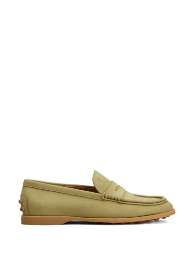 Tod's Suede Penny-slot Loafers In Green