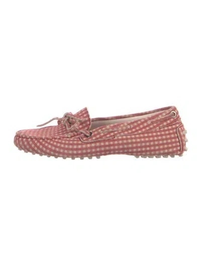 Pre-owned Tod's Suede Plaid Print Loafers In Pink