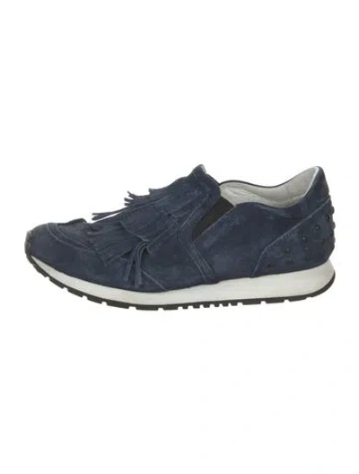 Pre-owned Tod's Suede Printed Athletic Sneakers In Blue