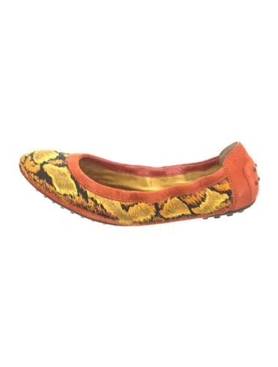Pre-owned Tod's Suede Printed Ballet Flats In Orange