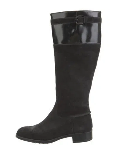 Pre-owned Tod's Suede Riding Boots In Black