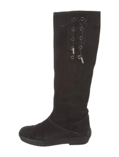 Pre-owned Tod's Suede Riding Boots In Black