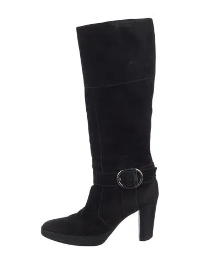 Pre-owned Tod's Suede Riding Boots In Black