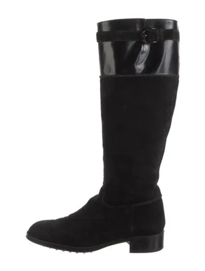 Pre-owned Tod's Suede Riding Boots In Black