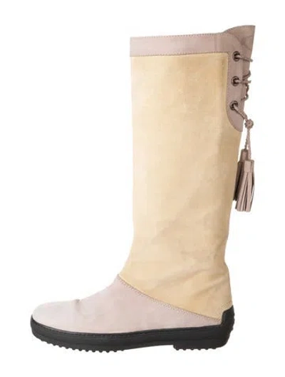 Pre-owned Tod's Suede Riding Boots In Neutrals