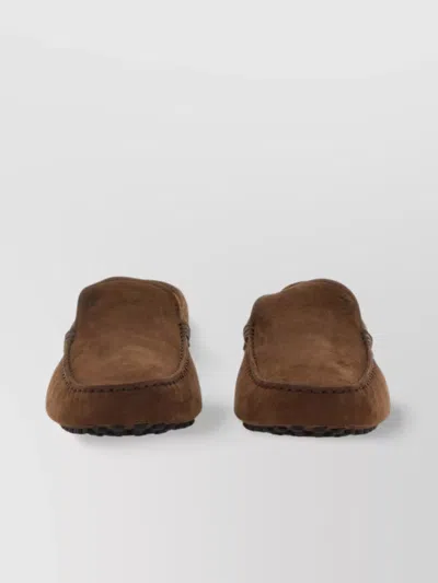 Tod's Suede Round Toe Moccasin With Rubber Sole In Brown