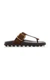 Tod's Buckle Detail Flat Sole Open Toe Slide In Brown