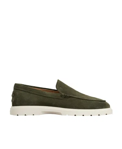 Tod's Round Toe Suede Loafers With Decorative Stitching In Multi