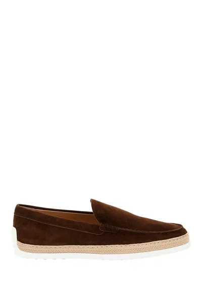 Tod's Suede Slip On With Rafia Insert In Brown