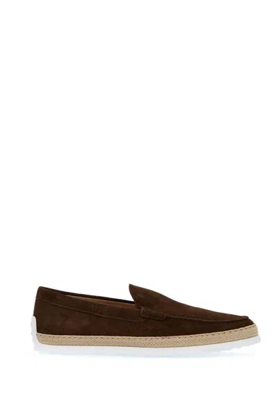 Tod's Suede Slip-on With Rafia Insert In Marrone