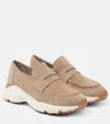 Tod's Suede Loafers With Rubber Sole And Round Toe In Beige