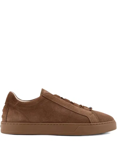 Tod's Stylish Round Toe Sneakers With Logo And Flat Rubber Sole In Brown