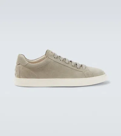 Tod's Reversed Suede Sneakers Round Toe Rubber Sole In Neutral