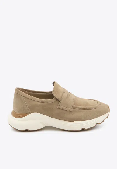 Tod's Suede Sneakers With Penny-strap In Multi
