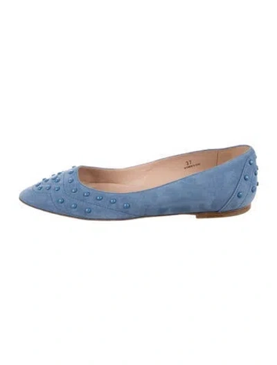 Pre-owned Tod's Suede Studded Accents Ballet Flats In Blue