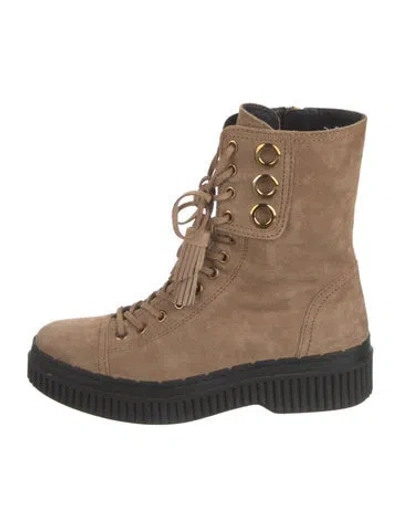 Pre-owned Tod's Suede Tassel Accents Combat Boots In Brown