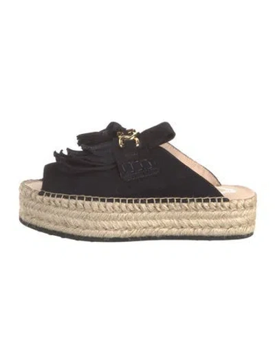 Pre-owned Tod's Suede Tassel Accents Espadrilles In Black/neutrals