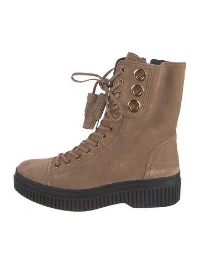 Pre-owned Tod's Suede Tassel Accents Lace-up Boots In Neutrals