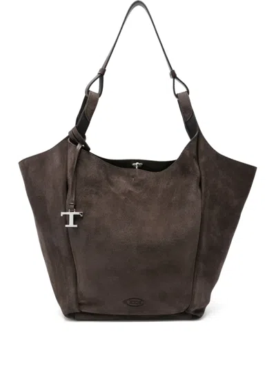 Tod's Suede Tote Bag In Brown