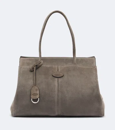 Tod's Suede Tote Bag In Grey