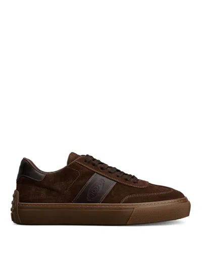 Tod's Suede Trainers With Side Band In Brown