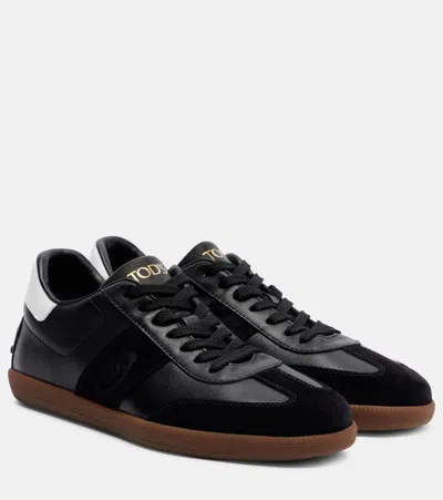 Tod's Suede-trimmed Leather Sneakers In Black