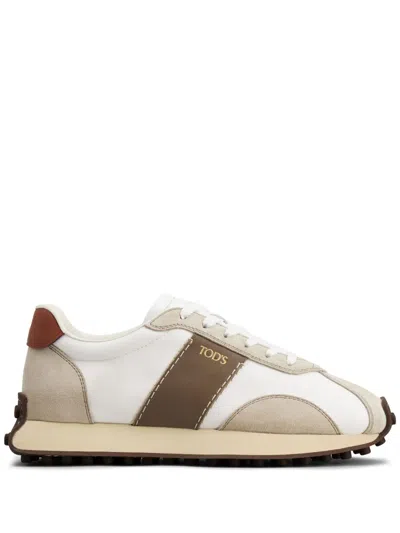 Tod's Fabric And Suede Sneakers With Contrast Panels In White