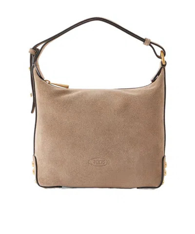 Tod's Mini Studded-embellished Tote Bag In Brown