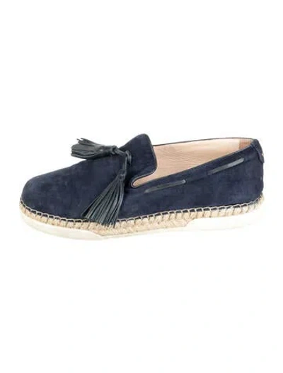 Pre-owned Tod's Suede Whipstitch Trim Espadrilles In Blue