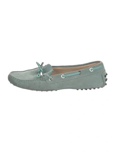 Pre-owned Tod's Suede Whipstitch Trim Loafers In Green