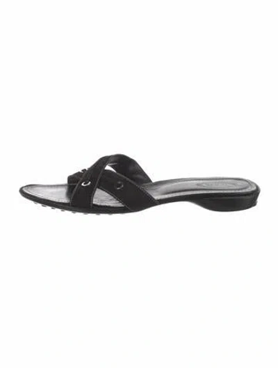 Pre-owned Tod's Suede Whipstitch Trim Slides In Black