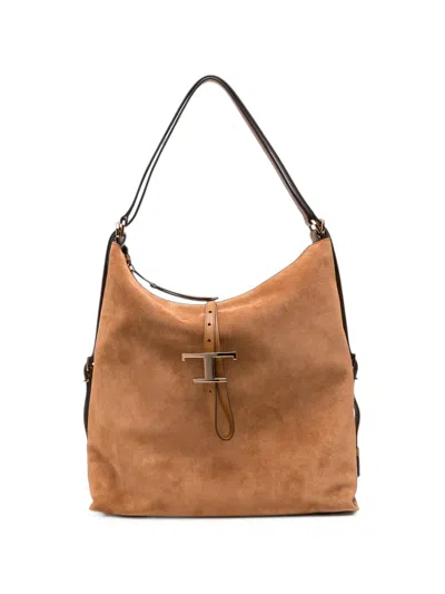 Tod's T Timeless Suede Tote Bag In Brown