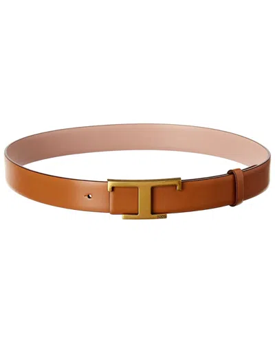Tod's Tods T Buckle Leather Belt In Brown