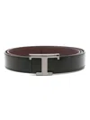Tod's T-buckle Reversible Leather Belt In Black