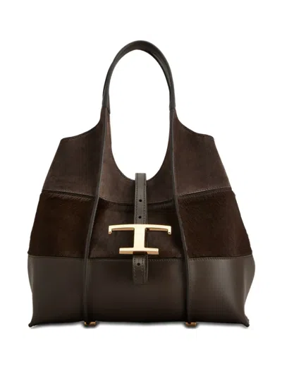 Tod's T-buckle Suede Leather Tote Bag In Brown