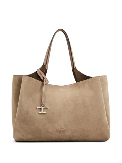 Tod's T-detail Suede Shoulder Bag In Neutral