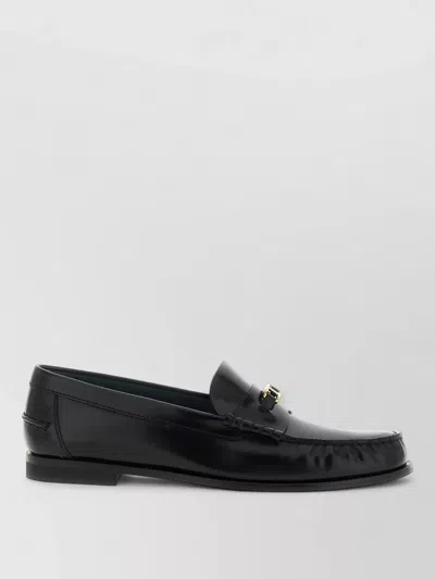 Tod's T Loafers Round Toe Gold Hardware Stitching In Black