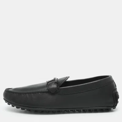 Pre-owned Tod's T Logo Embellished Size 41.5 Black Leather Loafers
