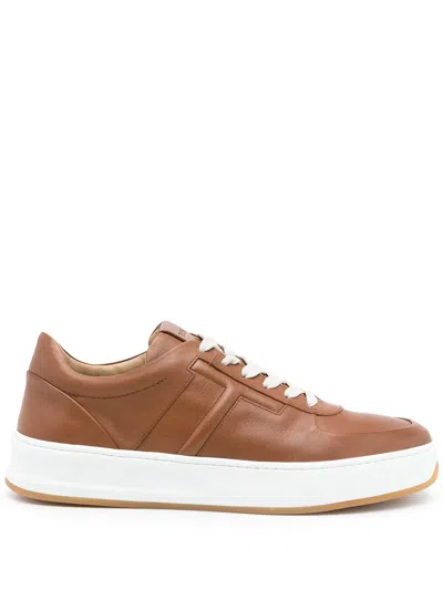 Tod's T Logo Lace-up Sneakers In Brown
