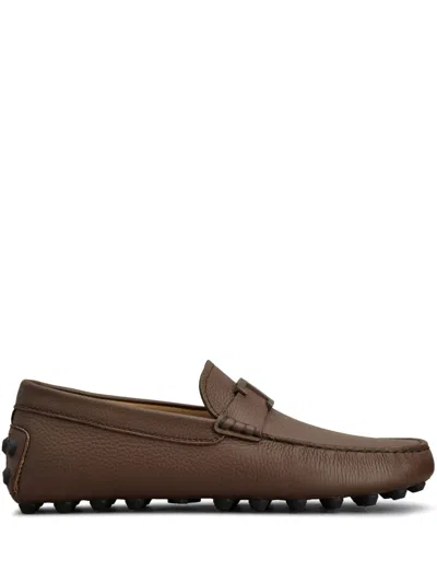 Tod's T Logo Leather Loafers In Brown