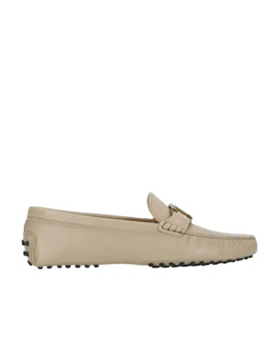 Tod's T-logo Leather Loafers In Nude
