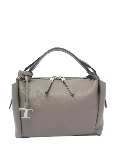 Tod's T-logo Zip-top Bowling Handbag In Gray