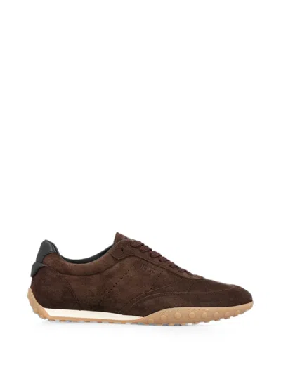 Tod's Suede Sneakers Rubber Sole Tapered Silhouette In Brown