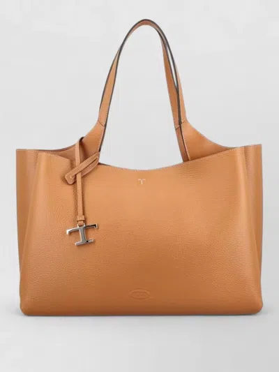 Tod's T Medium Leather Structured Shoulder Tote In Brown