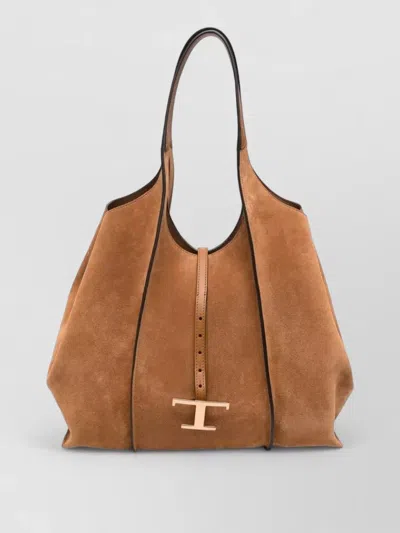 Tod's T Medium Suede Tote Bag Dual Handles