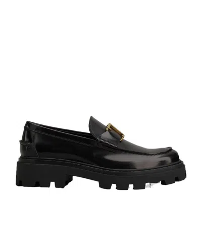Tod's T Monogram Ridged Loafers In Black